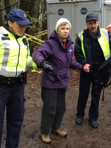 An obviously violent 84 year old B. Grant arrested by our vigilant security forces Burnaby Mountain 2014