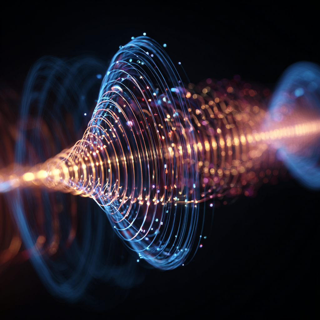 Abstract illustration of quantum particles and electromagnetic fields