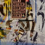 Protesters holding signs against rent increases and housing costs